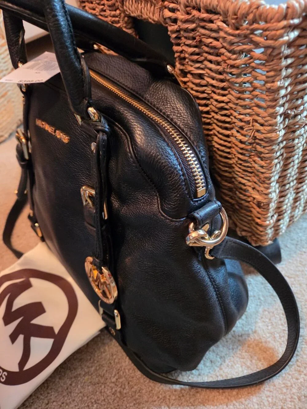 NWT & Dust Bag Black Michael kors  LG Bedford Leather Bowling Satchel Purse
